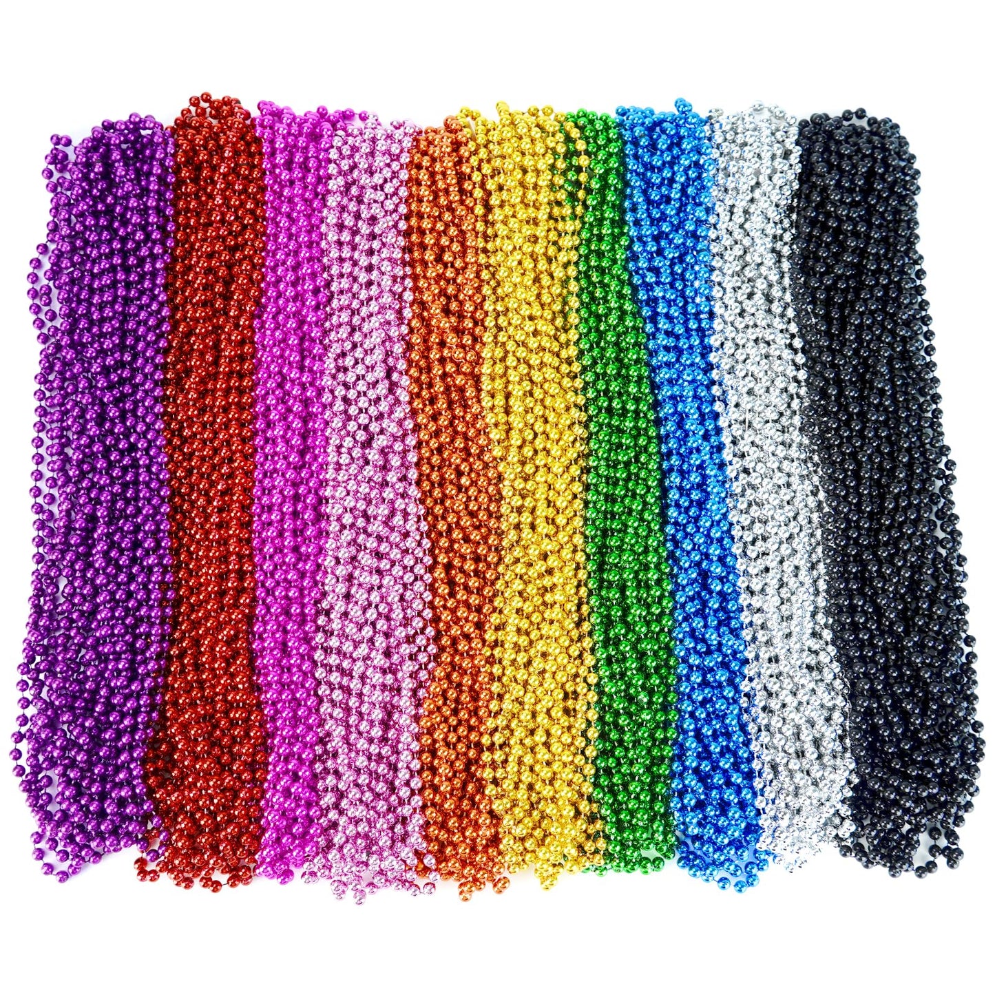 Zyflsq 300 Pcs Mardi Gras Beads Necklaces Bulk, 33'' 7Mm Multi Colors Metallic Beaded Necklaces For Party Costume Necklaces