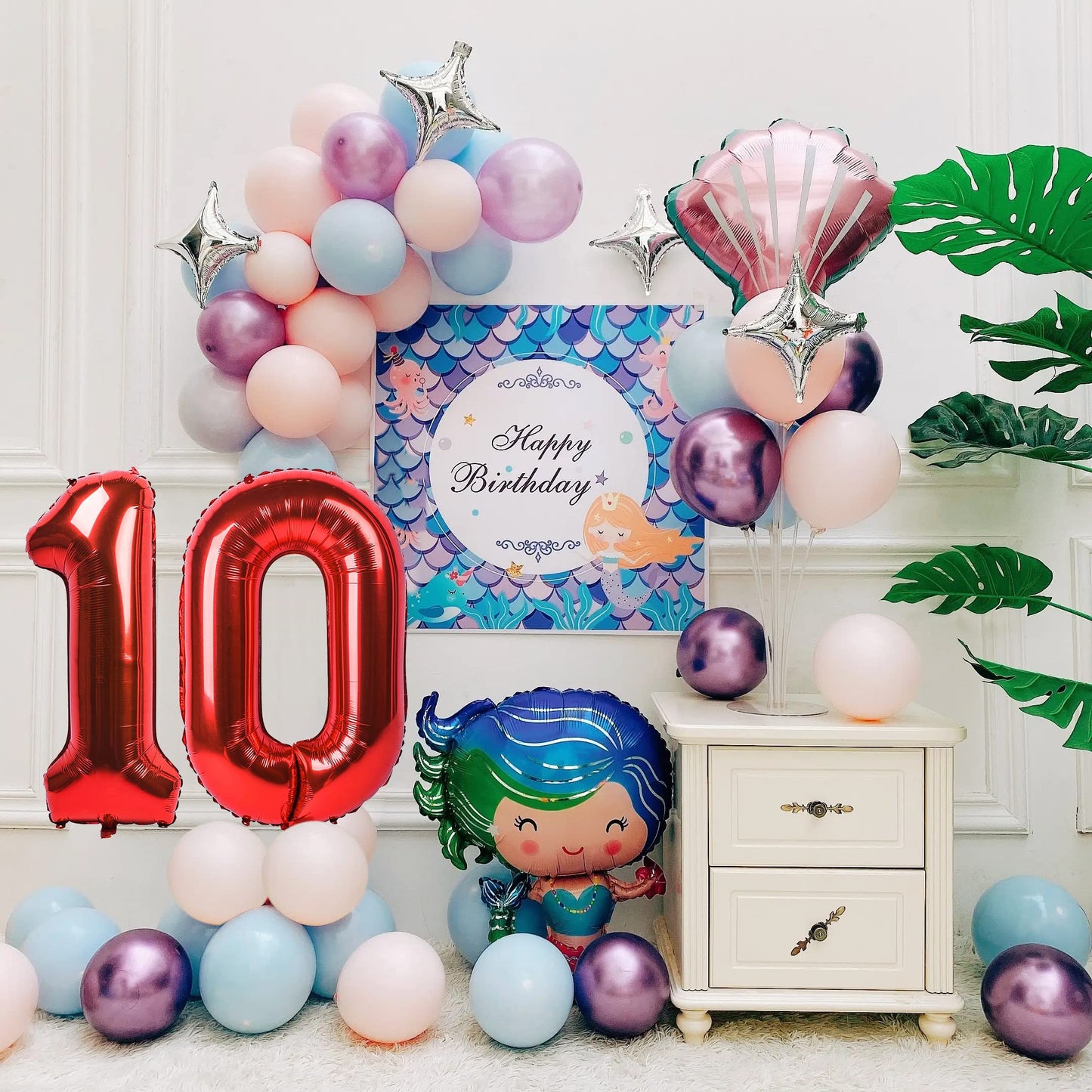 Smlpuame 1Pc Red Balloon, 40 Inch Number 10 Foil, For Birthday, Anniversary, Wedding Decorations