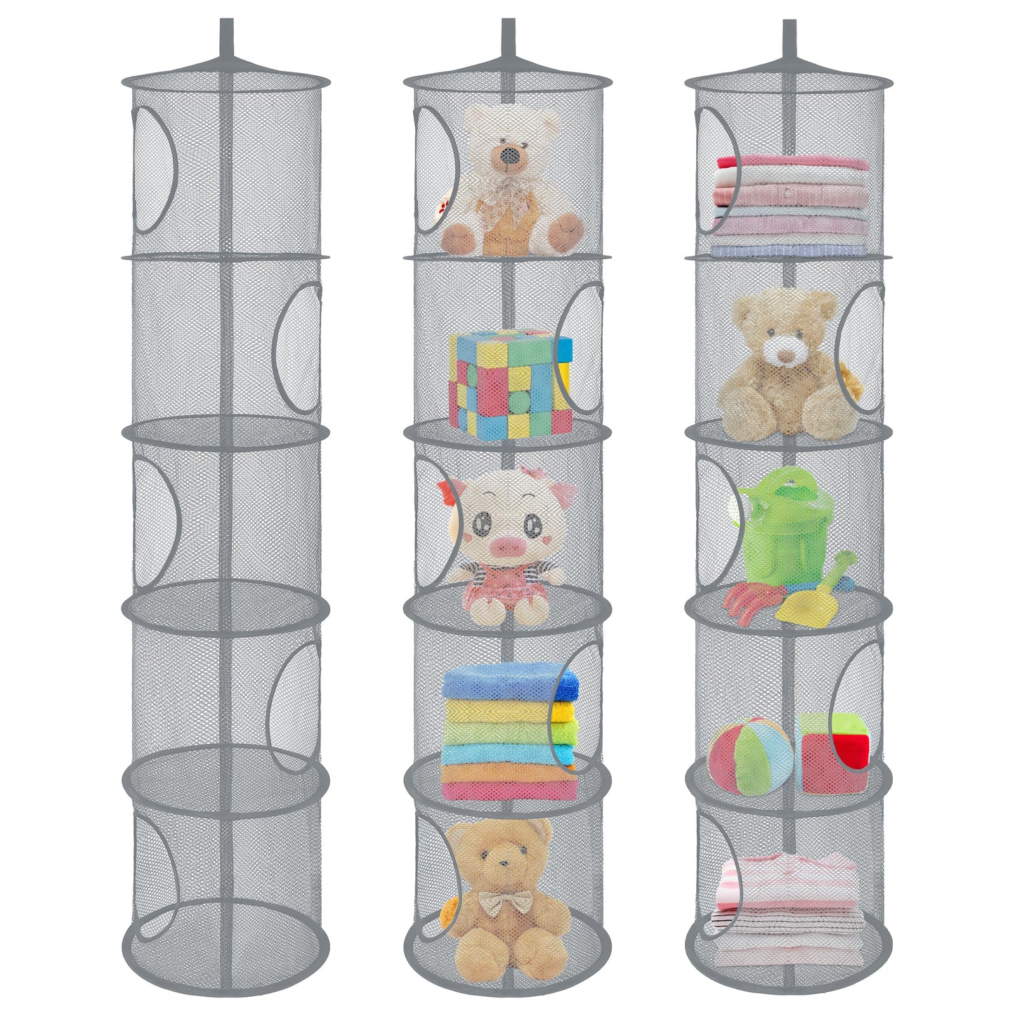 3Pcs Stuffed Animal Storage Foldable Stuffed Animal Net Or Hammock Organizer, 5 Compartments Hanging Mesh Toy Storage Hammock Fo