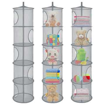 3Pcs Stuffed Animal Storage Foldable Stuffed Animal Net Or Hammock Organizer, 5 Compartments Hanging Mesh Toy Storage Hammock Fo