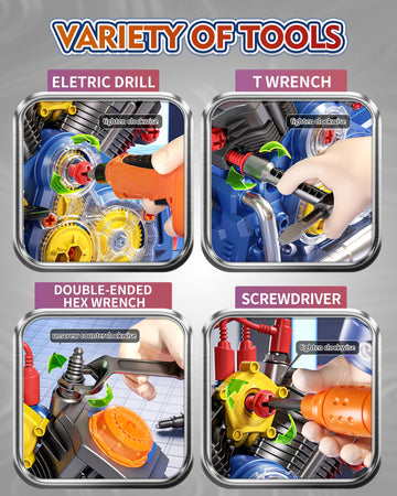 Jovow Engine Building Kit, Kids Mechanic Toys for Motorcycle Engine Toy, STEM Engine Model Kit Toy with Cool Light and Music, Ed