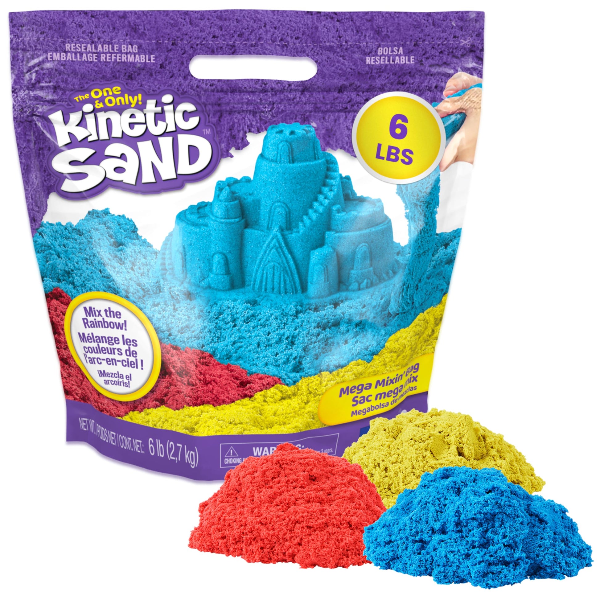 Kinetic Sand, 6lbs Mega Mixin Bag with Red, Yellow & Blue Play Sand (Packaging May Vary), Sensory Toys for Kids Ages 3 and up