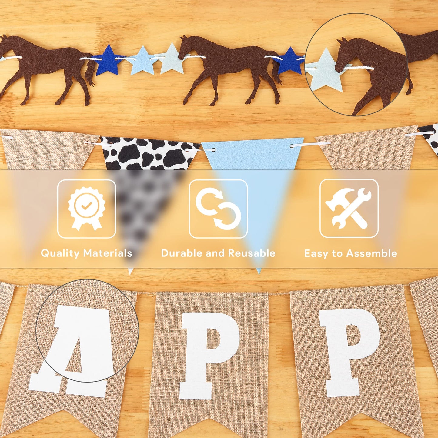 Horse Birthday Decorations - Happy Birthday Burlap Banner - Felt Horse Garland And Pennant Banner - Western Party Decorations -