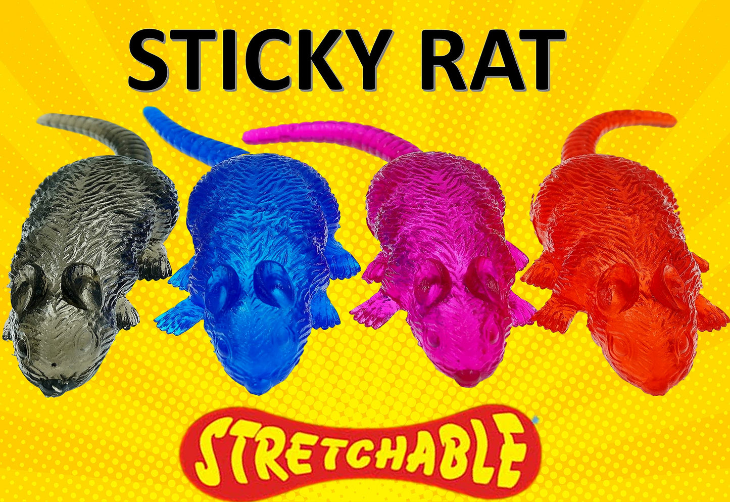 JA-RU Sticky Stretchy Rubber Rat Toys (1 Rat Toy) Squishy Sticky Fidget Toys for Kids. Funny Halloween Pranks, Joke, & Gag Gift.