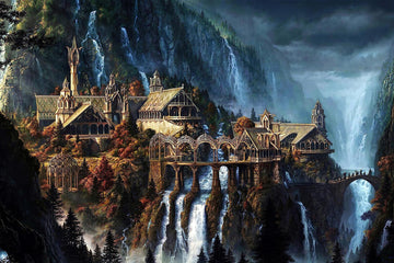 Puzzles for mature-themeds 1000 Pieces Lord of The Rings Puzzle Waterfall Town 1000 Piece Puzzle for mature-themeds Artwork Jigsaw Puzzle Family Game Puzzle