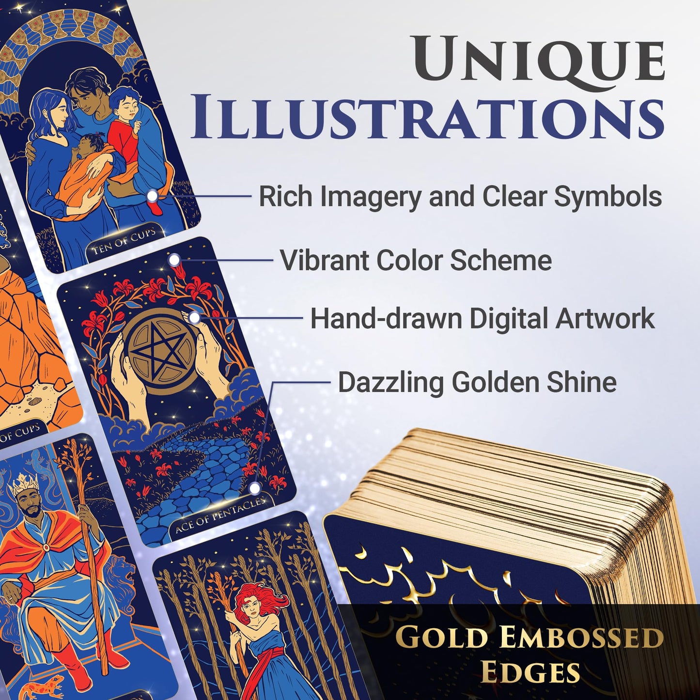 Wyspell Blue Starlight Tarot Deck: Starry Sky-Inspired Tarot Cards With Guide Book - Unique Tarot Cards Set- Tarot Cards For Beginners