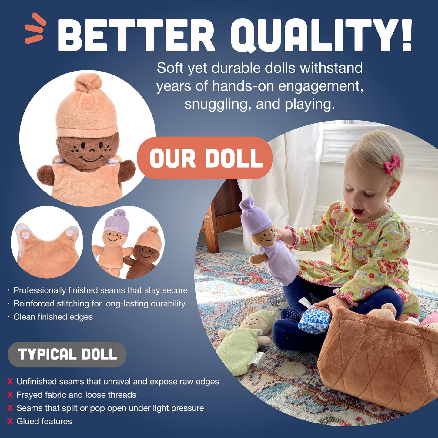 Creative Minds Basket of Babies Soft Baby Dolls, Sensory Toys, Multicultural, Diversity, Inclusion and Social Emotional Learning