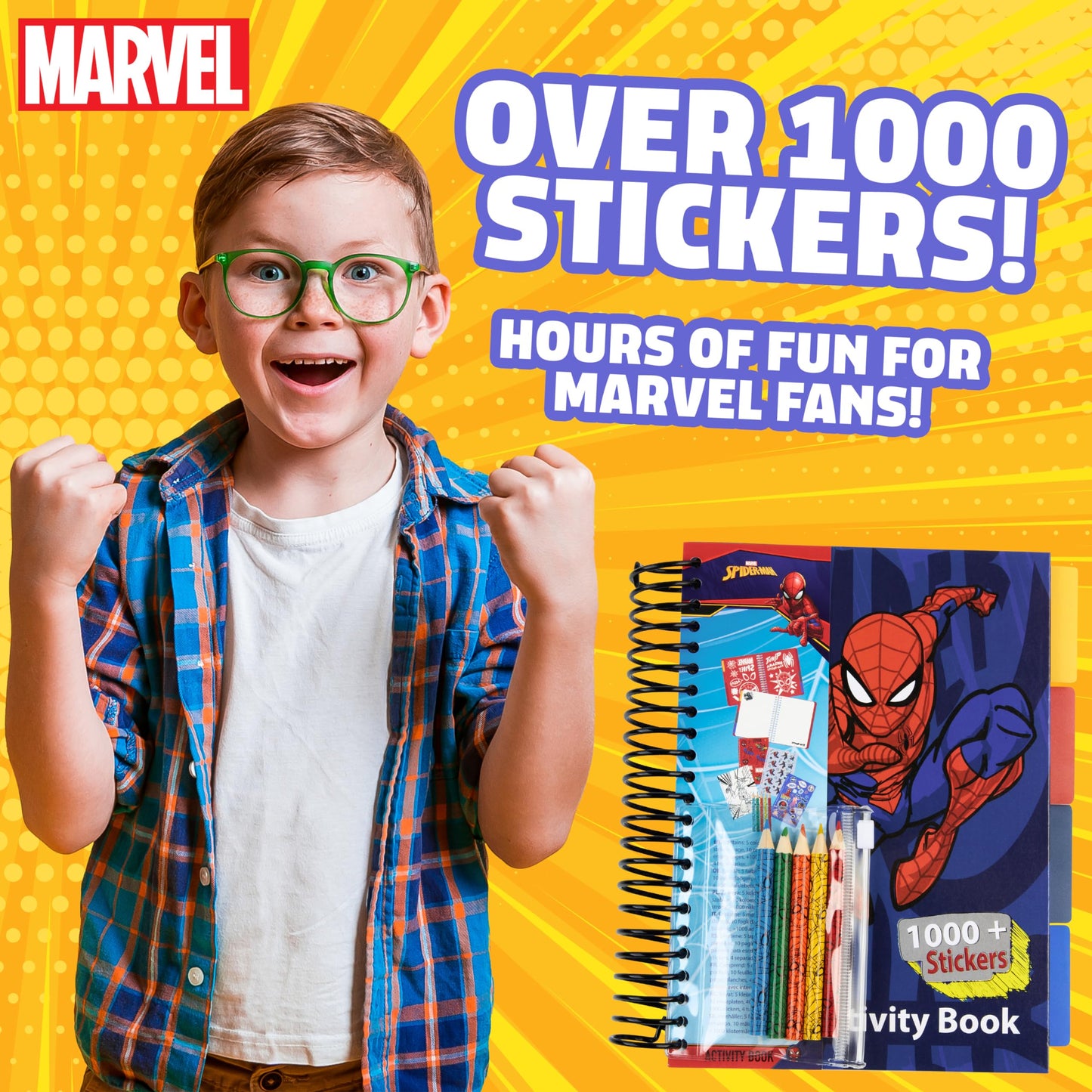 Marvel Boys Sticker Book Over 1000 Spiderman Stickers Scrapbook Colouring Pencils Avengers Activity Book - Boys Gifts (Multi Spi
