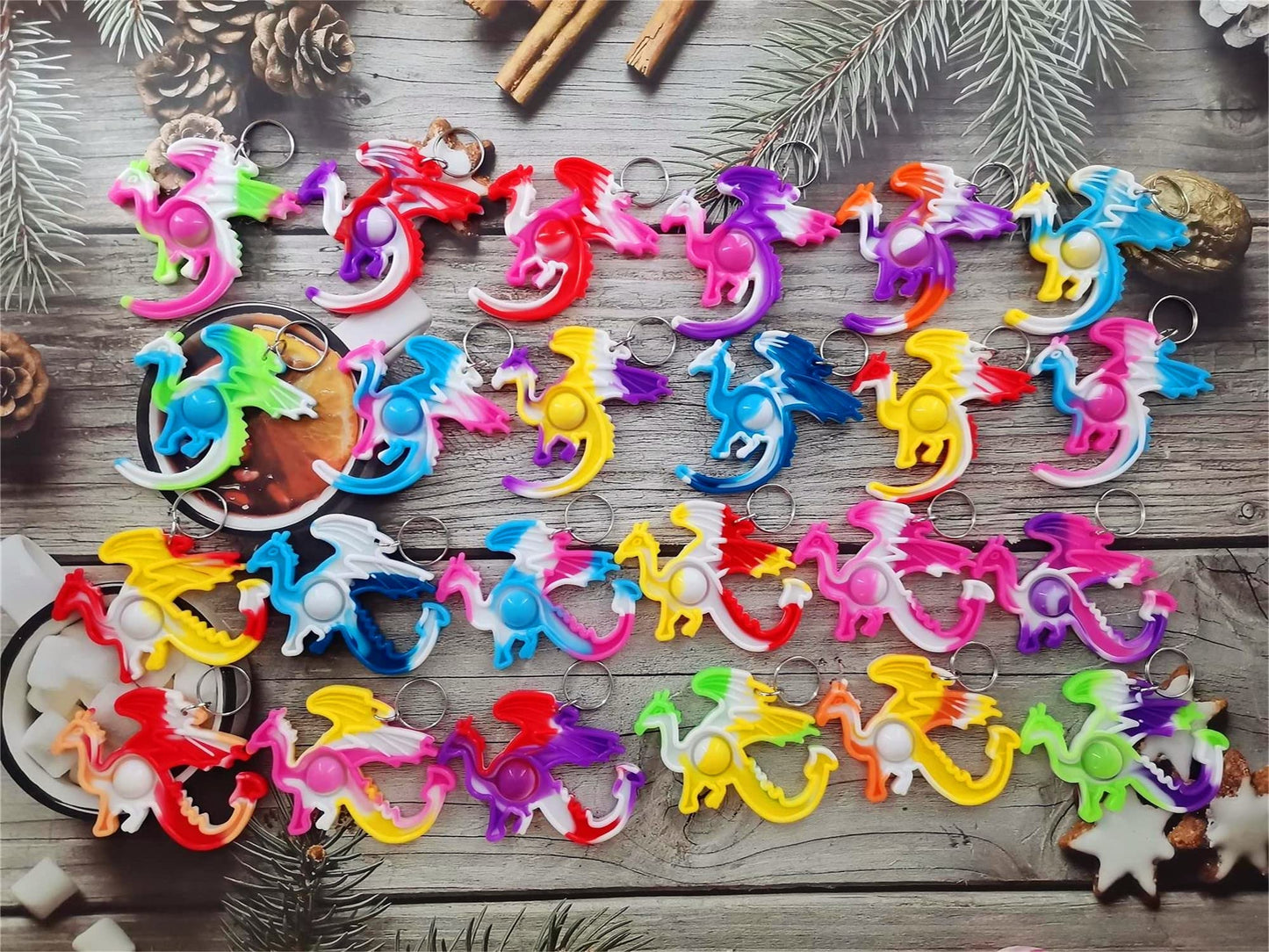 Roaqua 24 packs Dragon Bulk Mini pop Fidget Gifts for Holiday Boys and Girls Kids Party Favors Supplies and Classroom Students P