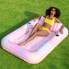 SLOOSH Inflatable Tanning Pool Lounger Float  70 x 46 Pool Floats mature-themed with Pillow  4 in 1 Suntan Tub Raft Floatie Sunbathing Bed Lounge for Water Blow Up Ball Pit Party Gifts Pink Tie-dye