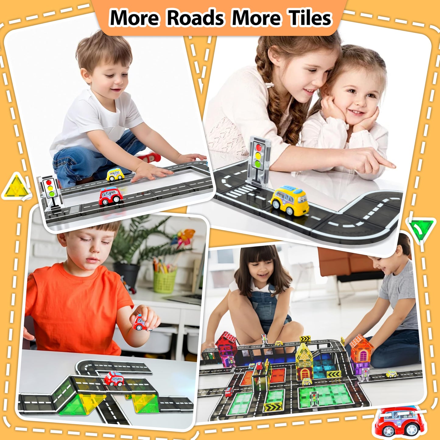 Drofex 42Pcs Magnetic Tiles Road, Magnetic Building Blocks City Construction Toys For 3+Year Old Boys Girls, Kids Toys Montessor