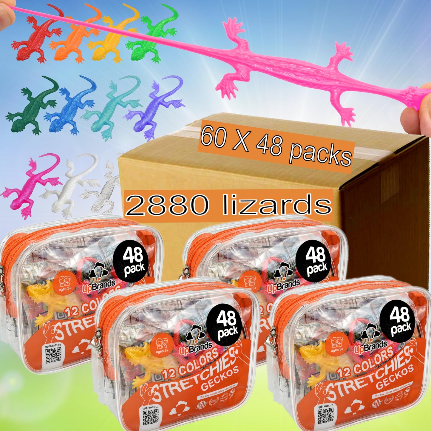 UpBrands 2880 Packs Bulk Super Stretchy Lizard Toys - 12 Colors, 3    Gecko Set for Schools, Quite Activities in Churches, Vendi