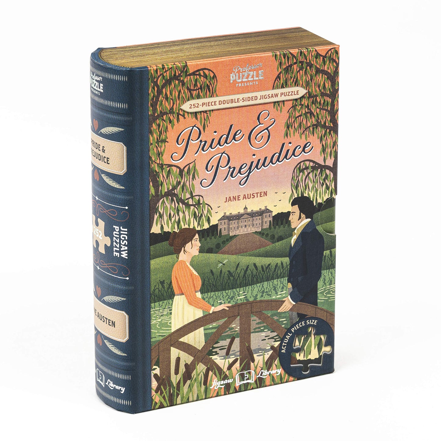 Professor Puzzle: Jigsaw Library - Pride & Prejudice - 252 Piece Double-Sided Puzzle, Illustrated Book Scene, 19.4x14.5, Collect