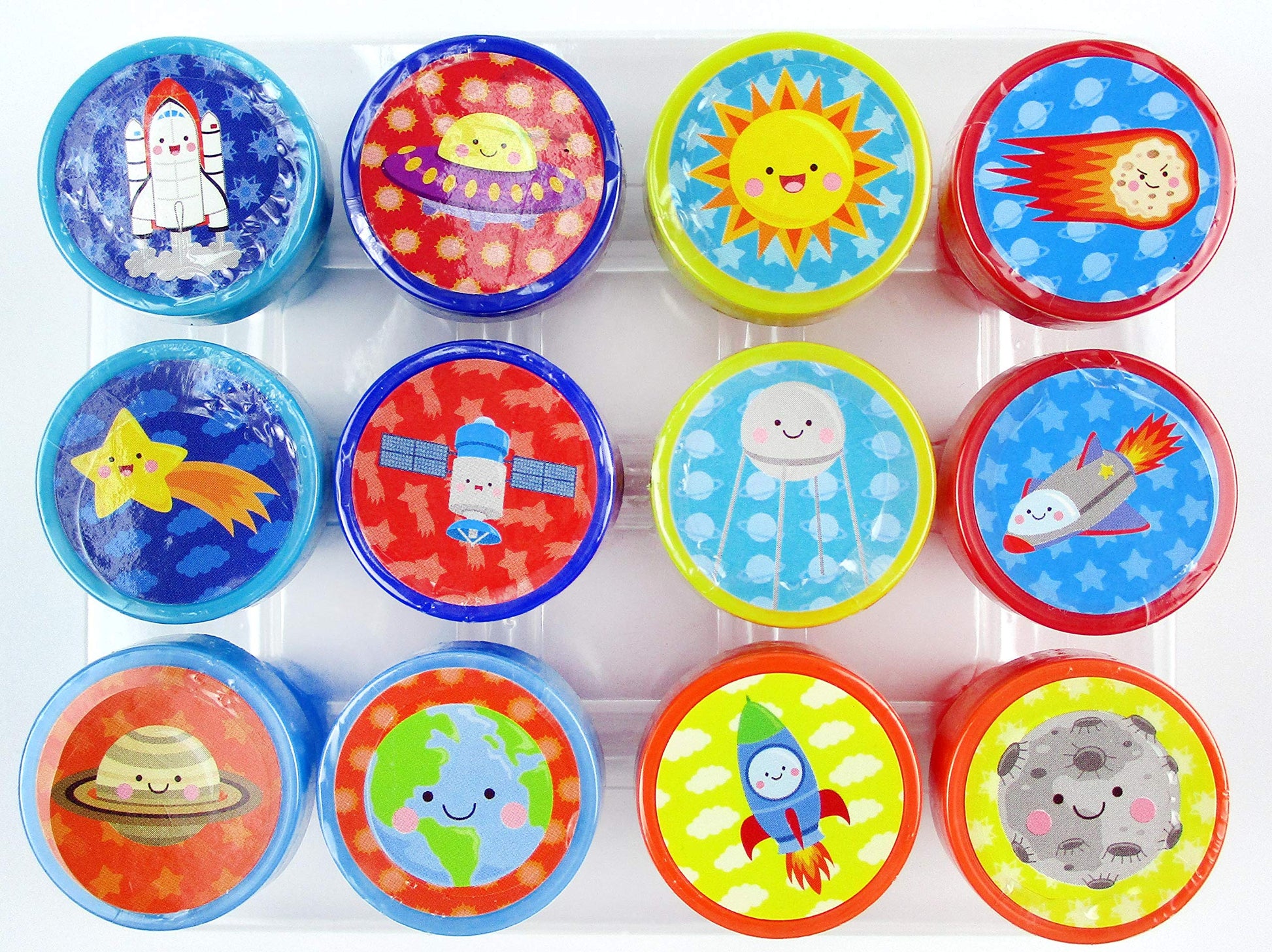 TINYMILLS 12 Pcs Outer Space Stamp Kit for Kids Party Favors Gods Galaxy Boys Girls Space Planetarium Birthday Party