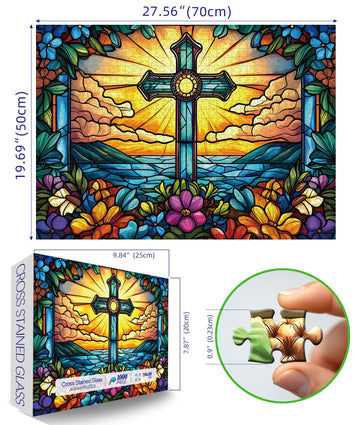 Miniwan - Stained Glass Cross Puzzles For Adults 1000 Pieces, Impossible Hard Difficult Challenging Puzzles For Adults, Colorful