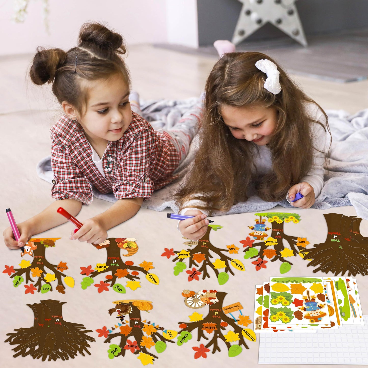 80UncleKimby 32 Pack Thanksgiving Crafts for Kids Tree of Thanks Make Your Own Thanksgiving Tree Hanging Ornament Fall Activity