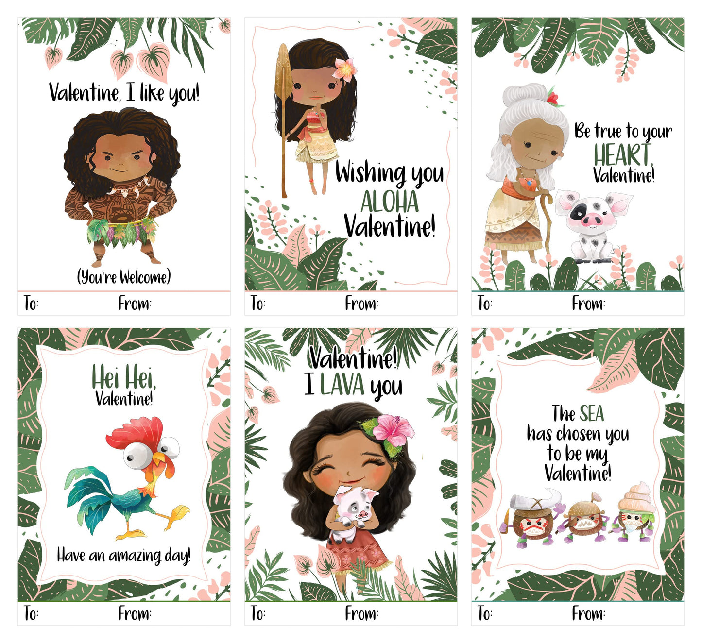 Silly Goose Gifts Ocean Moana Tropical Beach Valentines Day Cards, Set of 24 for Kids, School Classroom Exchange, White