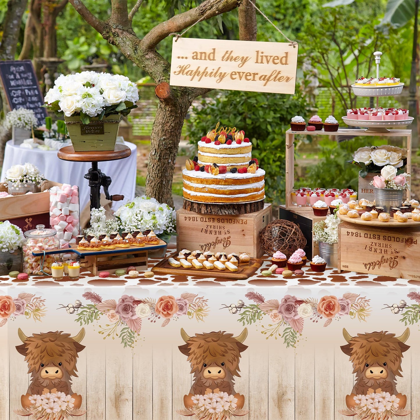 3Pcs Highland Cow Party Tablecloths, Brown Highland Cattle Birthday Table Cover, Brown Cow Print Themed Party Decorations Plasti