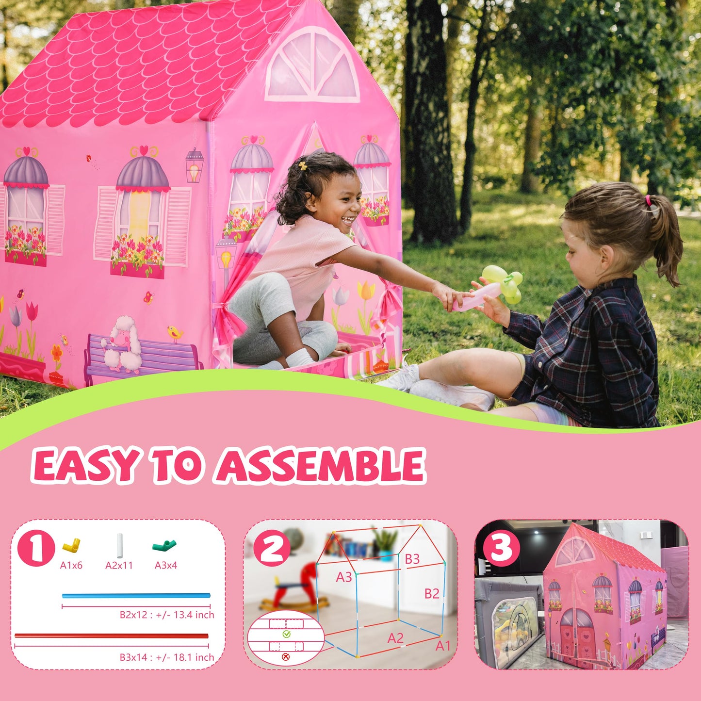 Play 10 Tent Playhouse, Kids Tent Indoor Kids Play Tent, Tents For Kids Outdoor Toys For Toddlers 3-5 Girl House