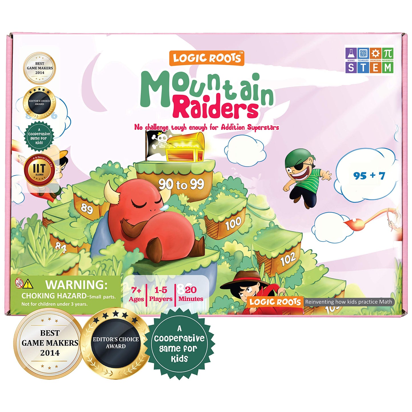 Logic Roots Mountain Raiders Addition Game - Fun Math Board Game For 7-9 Year Olds, Easy Start Stem Toy With Addition Of 2 & 3 Digit Numbers, Perfect Learning Gift For Girls & Boys, Grade 2 And Up
