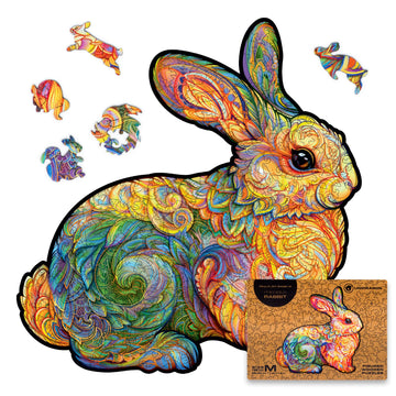 Unidragon Original Wooden Jigsaw Puzzles - Precious Rabbit, 195 Pieces, Medium Size 11.4'X11.8', Beautiful Gift Package, Unique Shape Best Gift For Adults And Kids