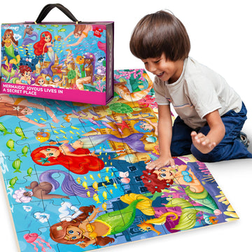 Quokka Giant Floor Puzzles For Kids Ages 4-6 - 2X3 Feet Extra-Thick 48 Pieces Toddler Puzzle Ages 3-5 – Mermaid Educational Activity For Boys Girls – Premium Box With Sturdy Handle & Magnetic Closure