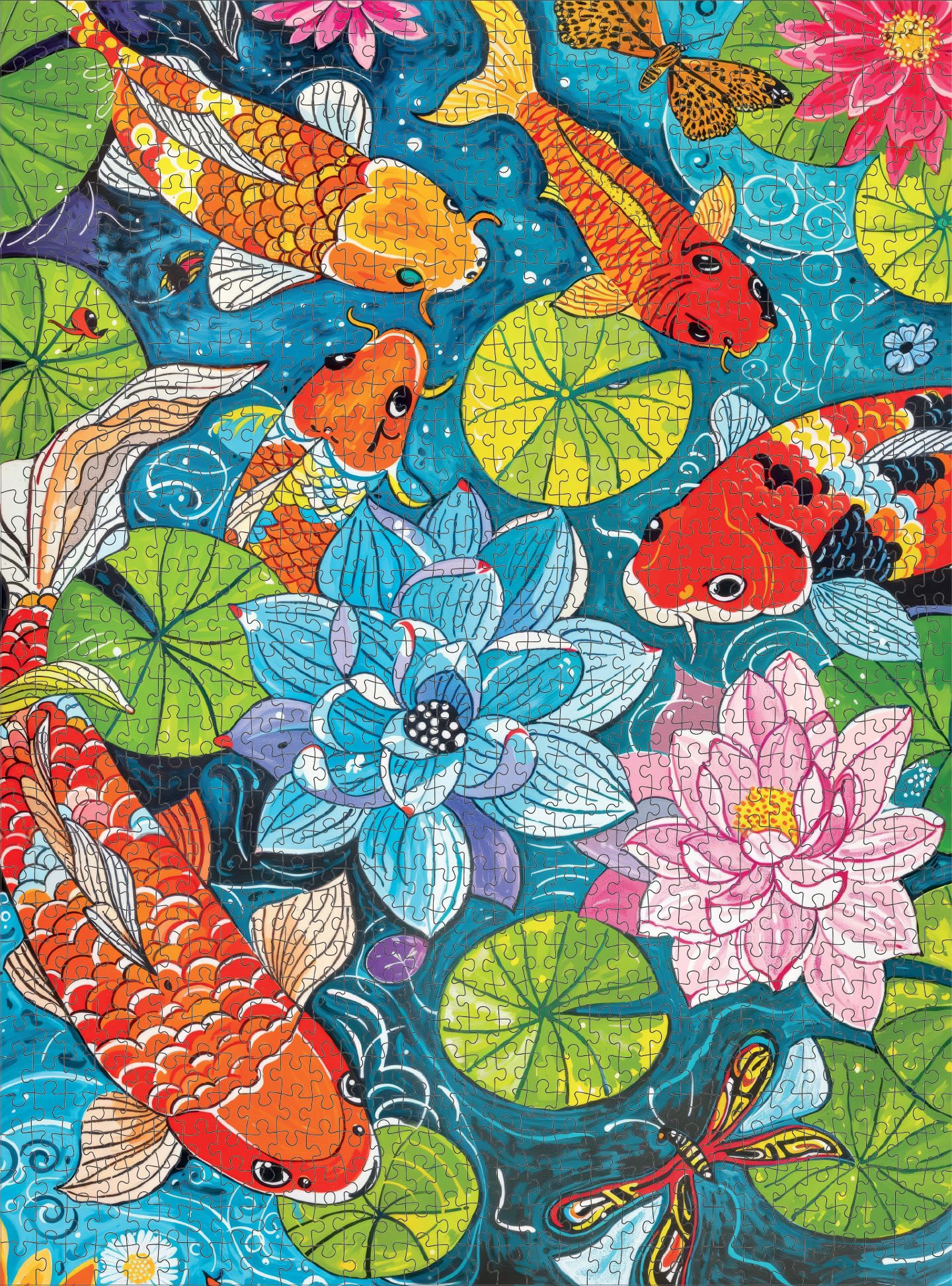 Cross & Glory 1000 Piece Jigsaw Puzzle - Dragonfly Dreams Koi & Lilies Adventure, Large Size, 1.8mm Thick Cardboard, Vibrant Art