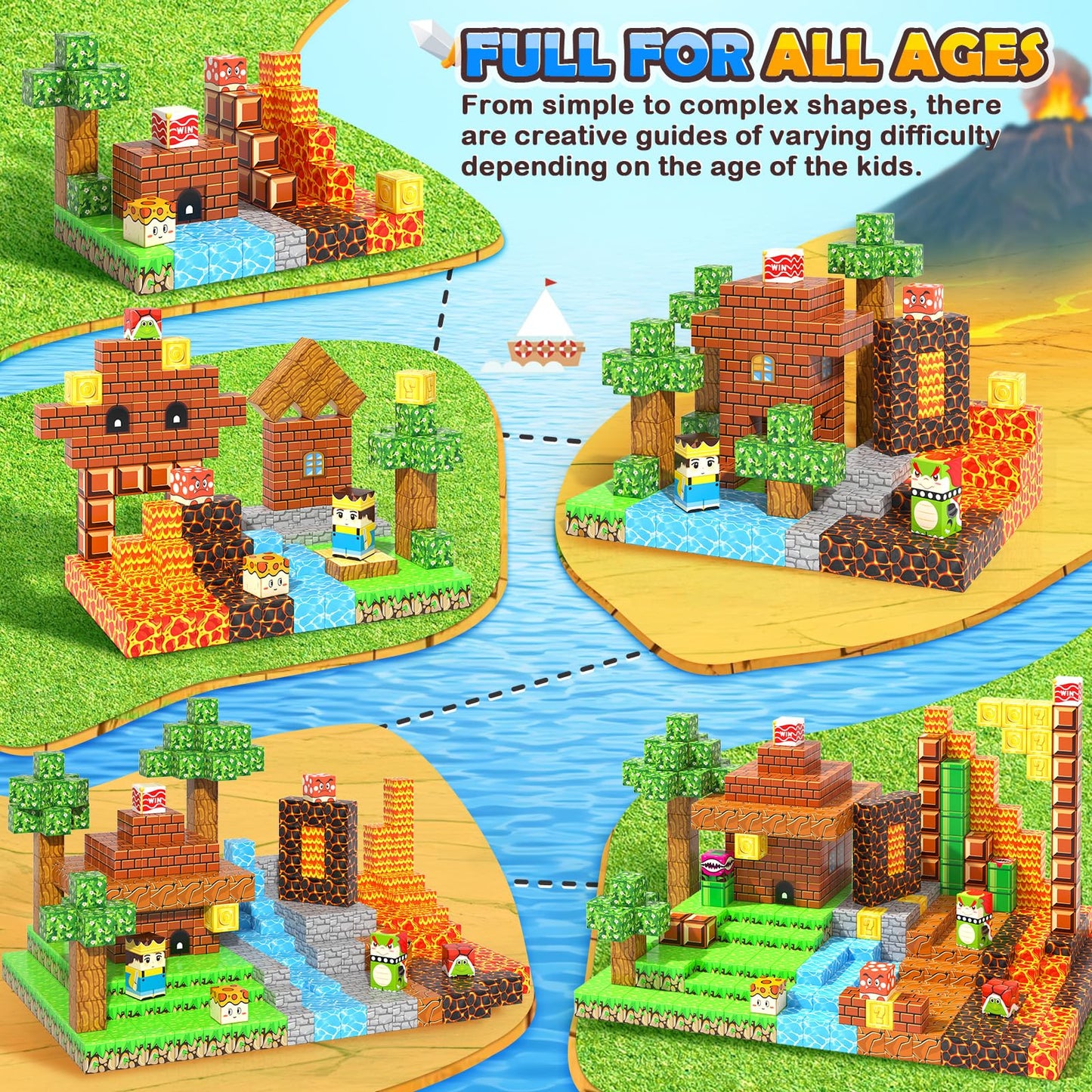 100Pcs Magnetic Blocks - Build Mine Magnet World Game Adventure Set Stem Building Toys For Kids 3+ Years Old 1 Magnetic Cubes Fo