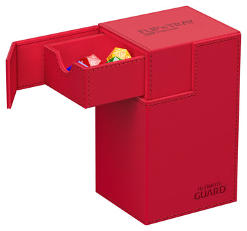 Ultimate Guard Flip'N'Tray 80+, Deck Case For 80 Double-Sleeved Tcg Cards + Dice Tray, Red, Independent Magnetic Closure & Microfiber Inner Lining
