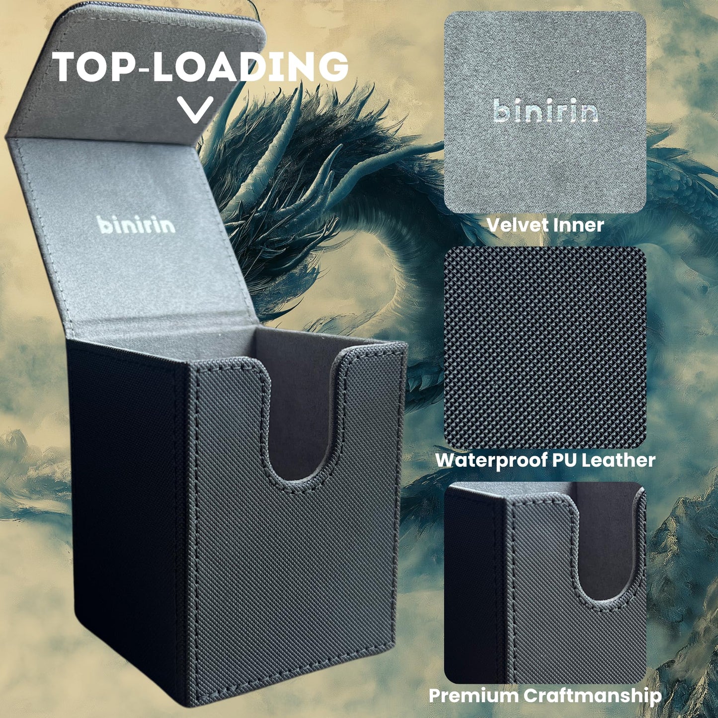 Binirin Card Deck Box For Trading Cards With 1 Divider, Pvc Free Card Storage Box Fits 100+ Sleeved Cards, Pu Leather Strong Mag