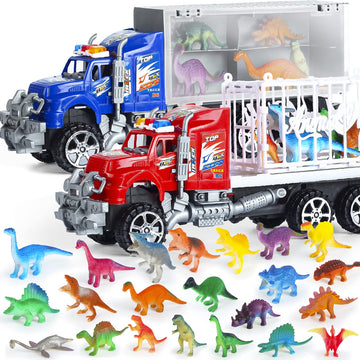 Hayuyuxo 25Pcs Dinosaur Truck Carrier With Dinosaur Playset And Play Mat, Dinosaur Car,Dinosaur Toys And Transport Car Toy Set F