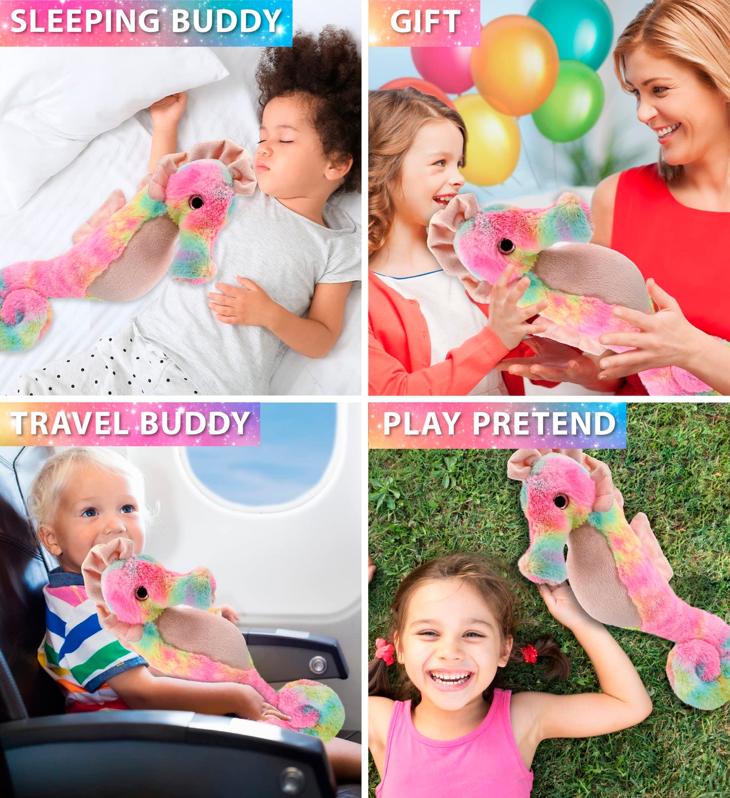 DolliBu Rainbow Seahorse Stuffed Animal - Super Soft Stuffed Animals for Girls and Boys  Adorable Stuffed Sea Creatures for Kids and Cute Sea Animals Cuddle Stuffed Animals for mature-themeds - 15 Inches