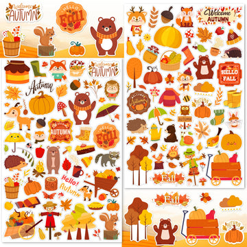 Linaye 24 Sheets Fall Stickers For Kids, 1580 Pcs Autumn Leaves Pumpkin Thanksgiving Stickers, Fall Party Favors For Kids, Fall