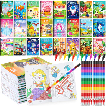Ben Louis 24Pack Coloring Books For Kids Party Favors With 24 Stacking Crayons Bulk For Ages 2-4-8-12 Classroom Prize Mini Activ