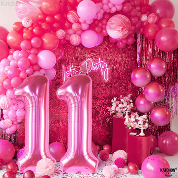 Katchon, Hot Pink 11 Balloons Number - 40 Inch | Number 11 Balloon, 11Th Birthday Decorations For Girls | Hot Pink 11 Birthday Balloon | 11 Year Old Balloons Pink, 11 Birthday Decorations For Girls