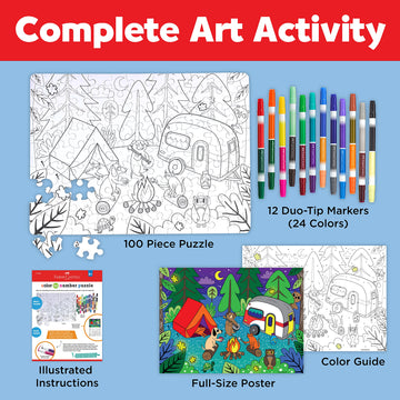 Faber-Castell Color By Number Puzzle, Camping - 100 Pieces, Diy Coloring Puzzle Set For Kids Ages 6+, Small
