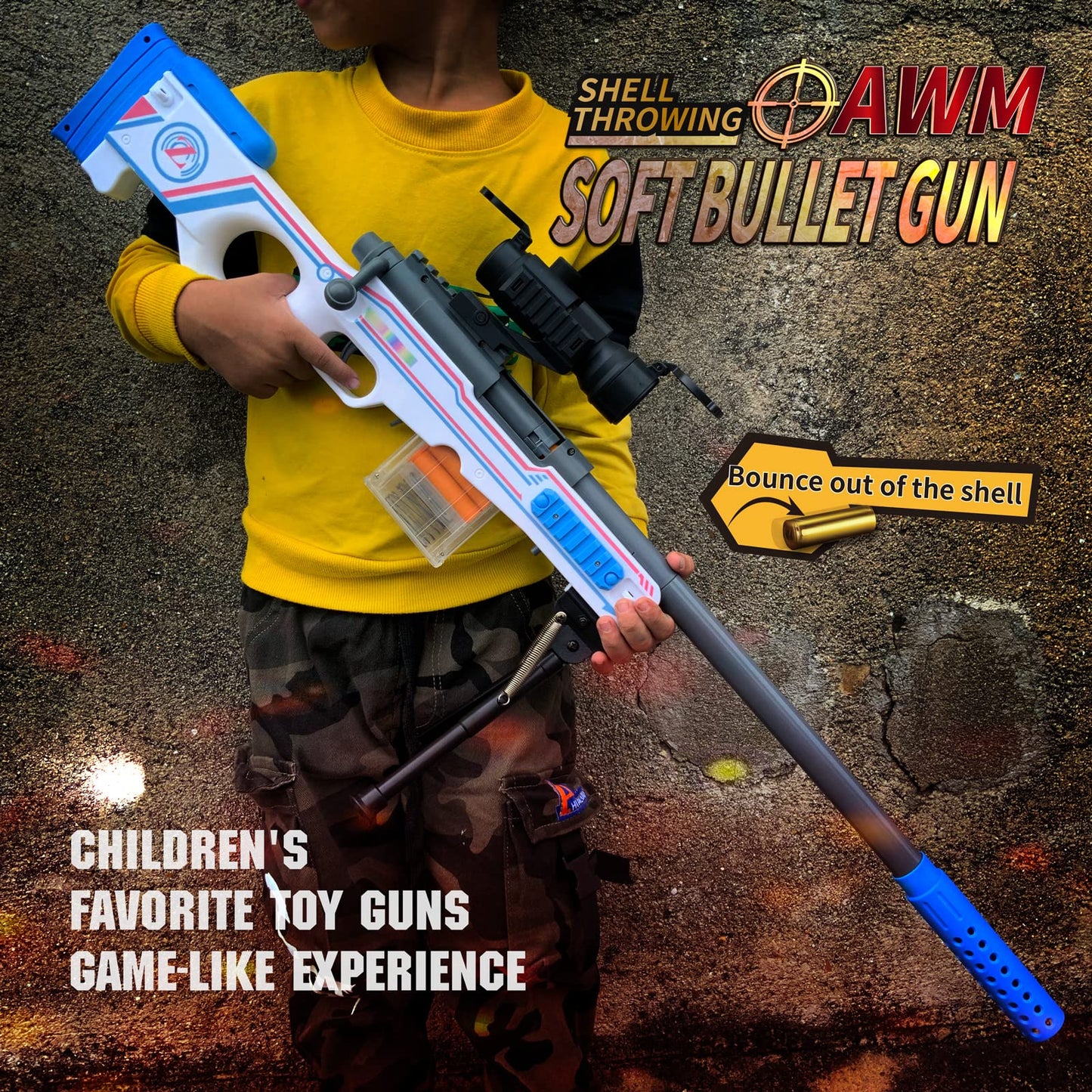 AGM MASTECH AWM Shell-tossing Blaster Set  40 Official Foam Darts  4-Dart project piece  2 Magazines  Fun Playset for Boys  Kids  and mature-themeds (White)