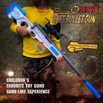 AGM MASTECH AWM Shell-tossing Blaster Set  40 Official Foam Darts  4-Dart project piece  2 Magazines  Fun Playset for Boys  Kids  and mature-themeds (White)