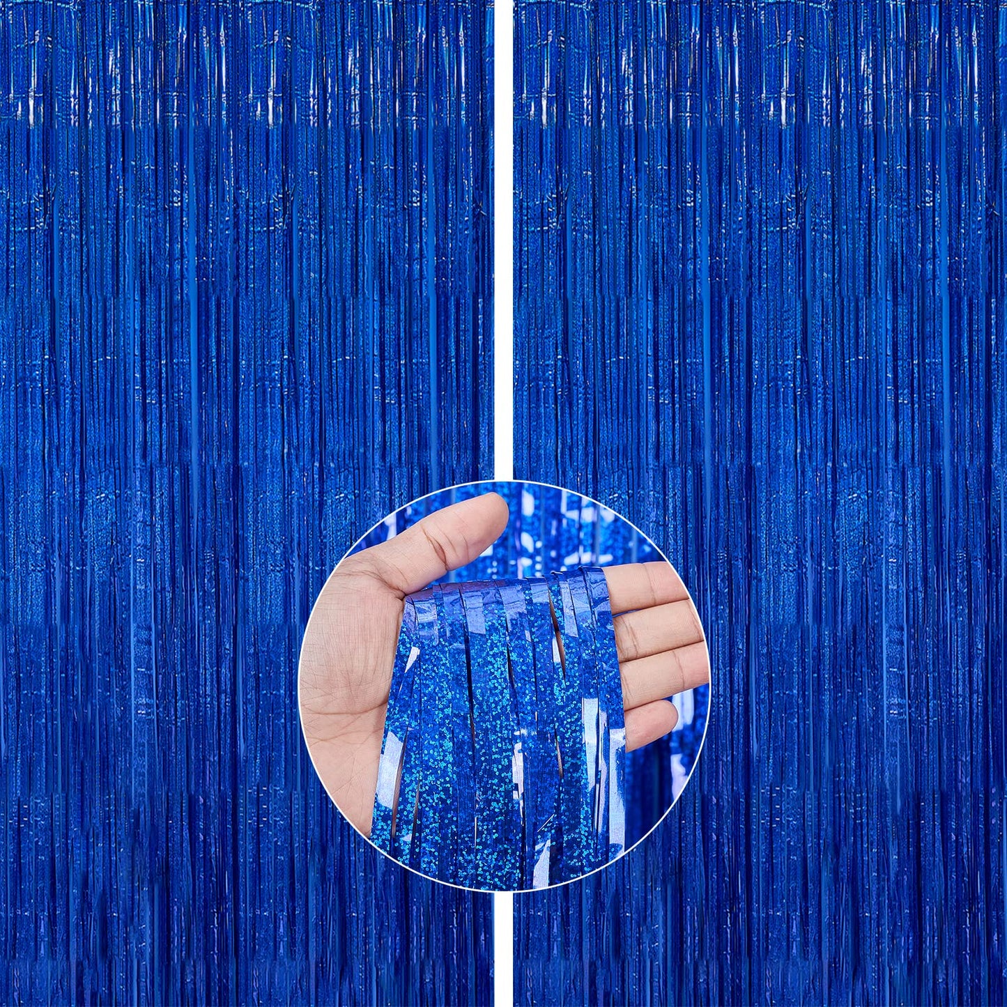 PartyWoo 2 pcs Royal Blue Foil Fringe Curtain, Metallic Foil Tinsel Fringe Backdrop Door Fringe for Birthday Wedding Party Photo