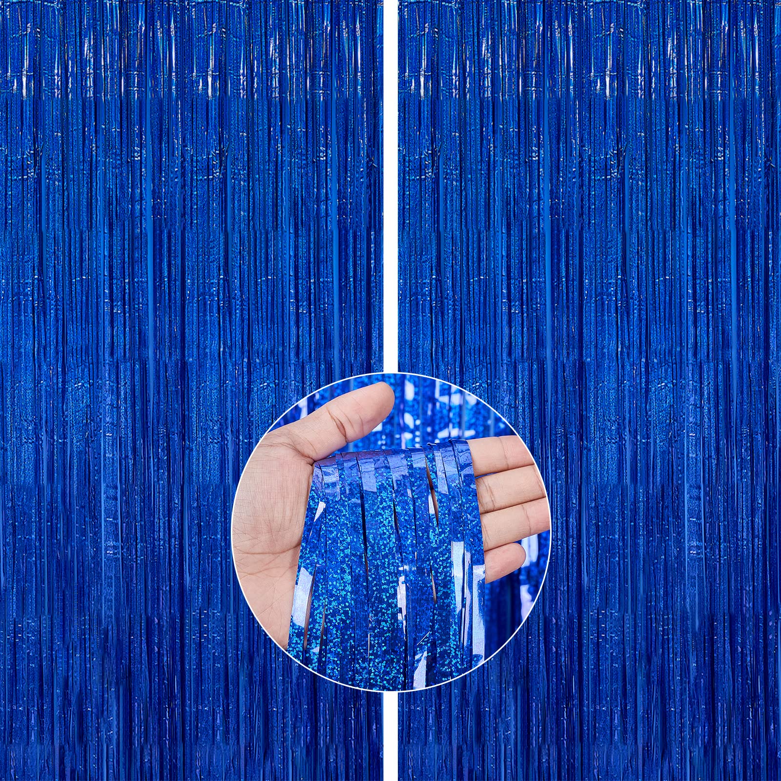 PartyWoo 2 pcs Royal Blue Foil Fringe Curtain, Metallic Foil Tinsel Fringe Backdrop Door Fringe for Birthday Wedding Party Photo