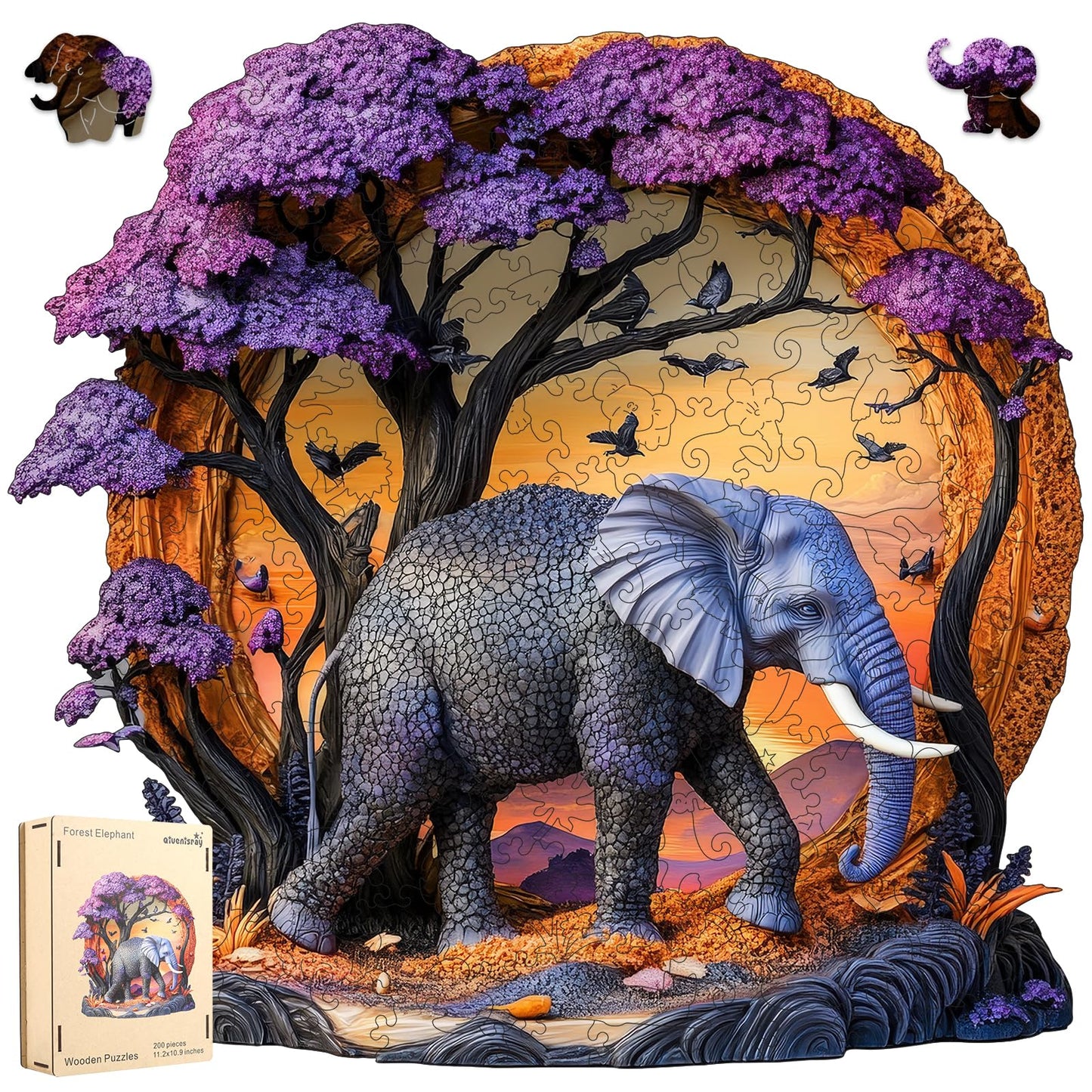 Wooden Puzzle For Adults 500 Pcs, 3D Vision Effect Elephant Forest Puzzle Unique Shape Advanced Jigsaw Puzzle, Challenge Wooden