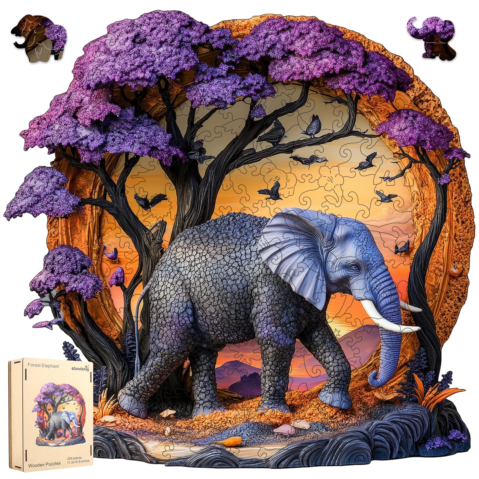 Wooden Puzzle For Adults 500 Pcs, 3D Vision Effect Elephant Forest Puzzle Unique Shape Advanced Jigsaw Puzzle, Challenge Wooden