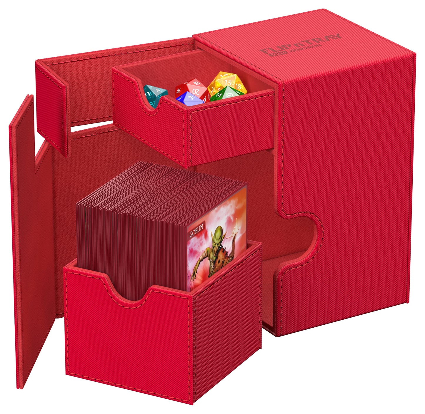 Ultimate Guard Flip'N'Tray 100+, Deck Case For 100 Double-Sleeved Tcg Cards + Dice Tray, Red, Independent Magnetic Closure & Microfiber Inner Lining