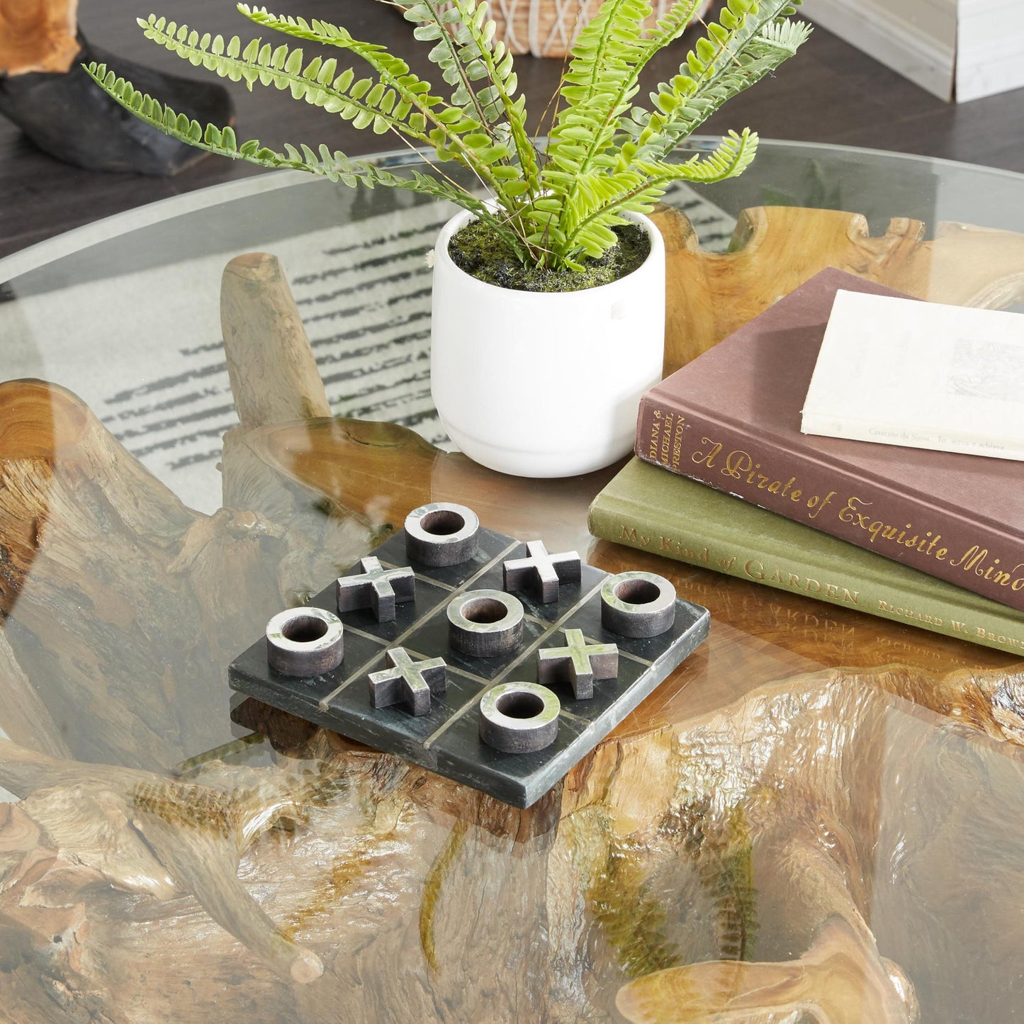 Deco 79 Contemporary Marble Game Set, 6' X 6' X 1', Black