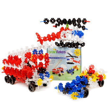 Brain Flakes 3-In-1 Building Kit With Detailed Step By Step Instructions - 580 Pieces To Build All 3 Vehicles - Wheel Pieces And Special Parts Are Included - Ages 7 And Up