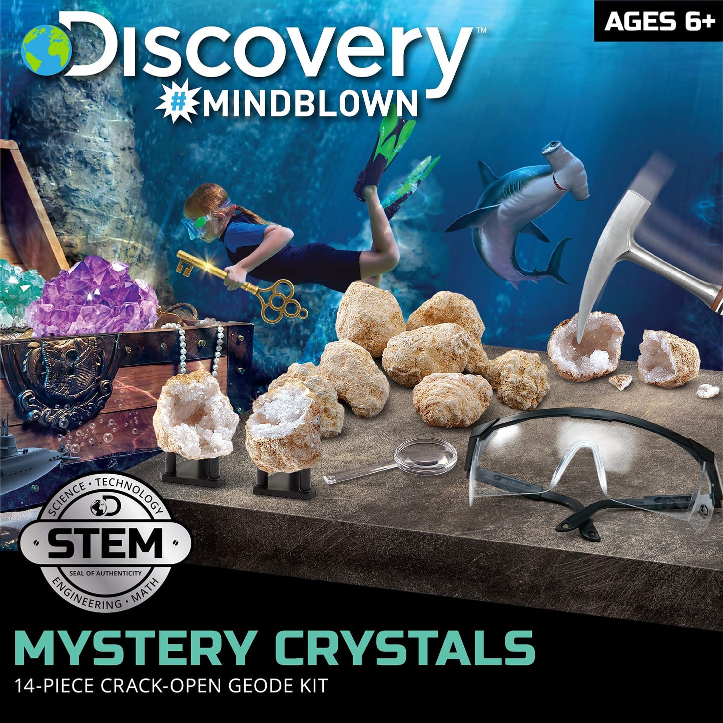 Discovery Kids Geode Excavation Kit, 14pc Medium Toy, Multicolor, Plastic, Model 1014849