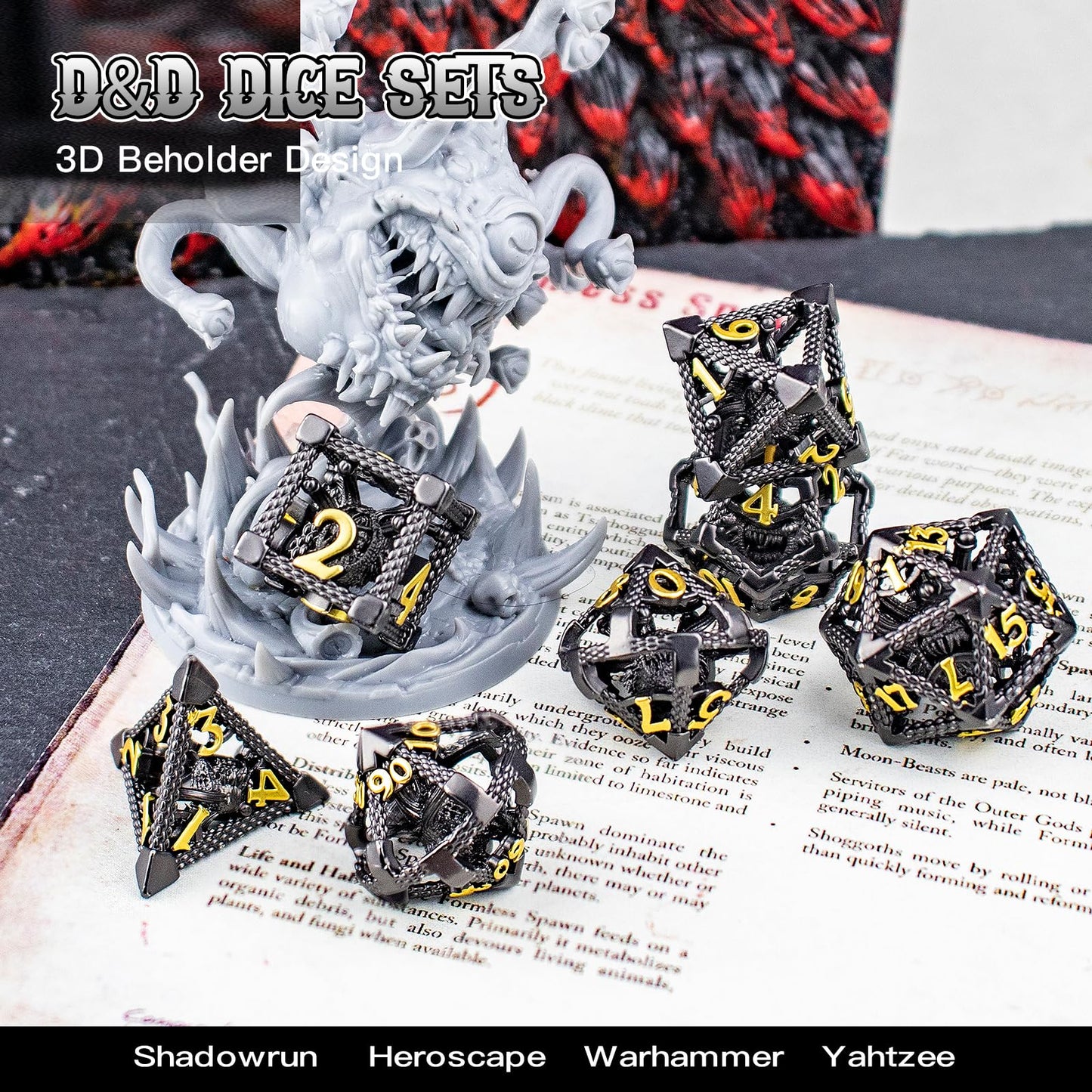 DND Dice,HNCCESG Beholder'S Eye DND Dice Set of 7PC,Dungeons and Dragons Dice for D&D Dice,Eye Monster Metal Dice for RPG Role P