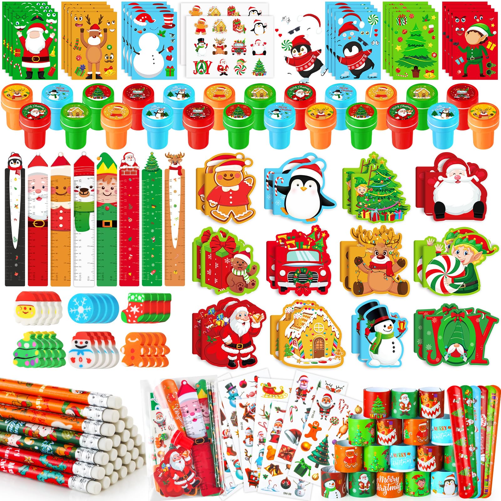 BenLouis Christmas School Stationery Set Party Favors Xmas Classroom Gift Prizes Bulk for Students Kids Holiday Stockings Pinata