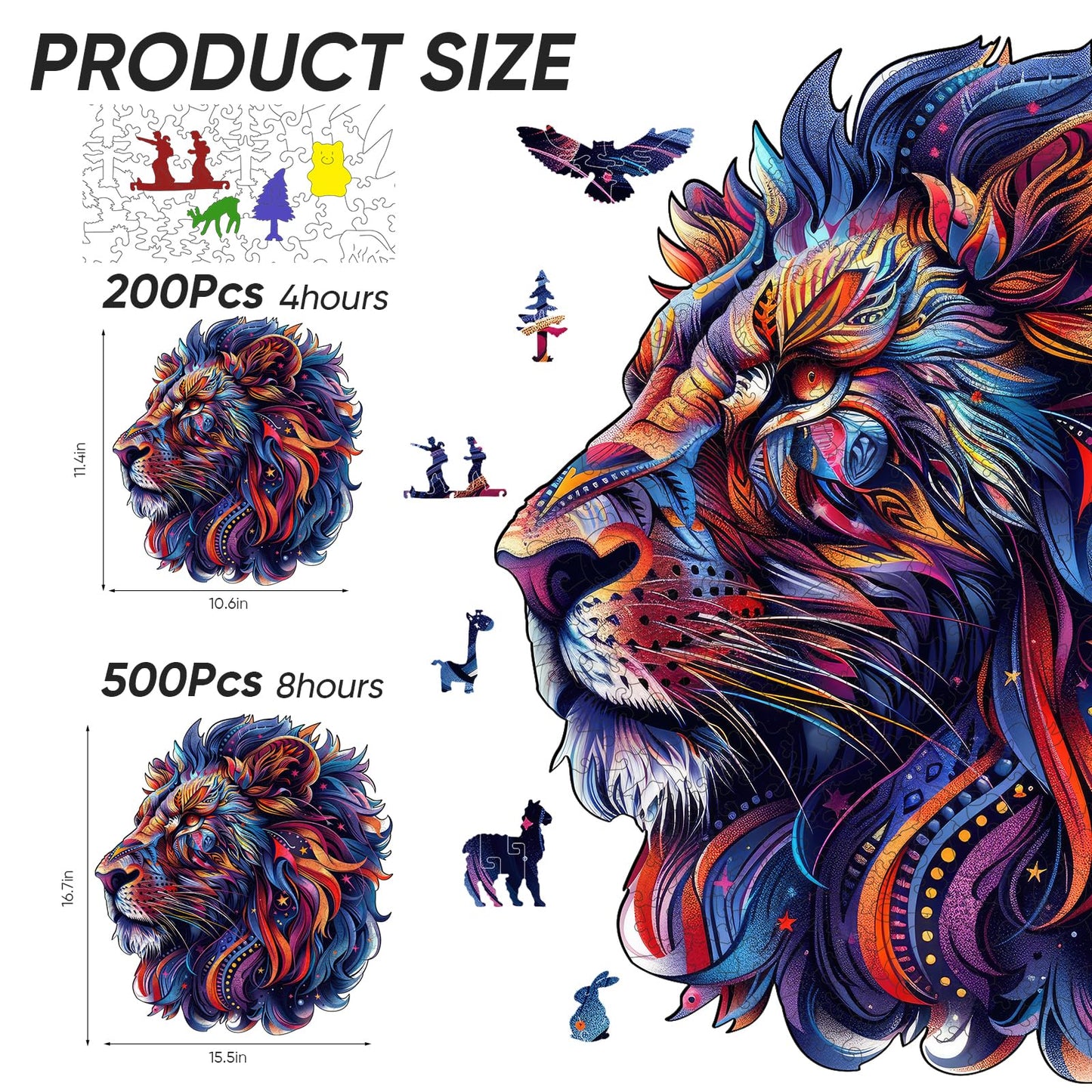 Qiuenisray Wooden Puzzles for mature-themeds Lion Wooden Jigsaw Puzzles 500pcs 15.5x16.7in Royal Unique Shape Animal mature-themed Puzzles Irregular Wood Puzzles Creative Gift for mature-themeds and Kids Family Game