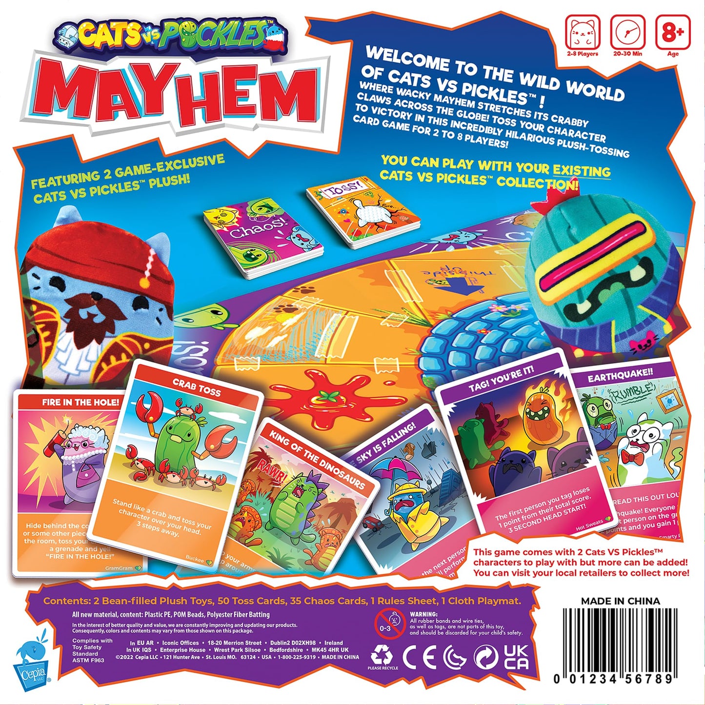 Cats vs Pickles Mayhem Board Game - Fun Card Game for 2-8 Players - Easy to Learn Family Game with Exclusive Characters - Plastic Material